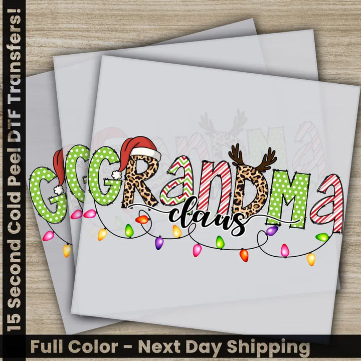 Grandma Claus Merry Christmas DTF Transfers Ready to Press Personalized Gifts Direct to Film Sublimation Screen Prints