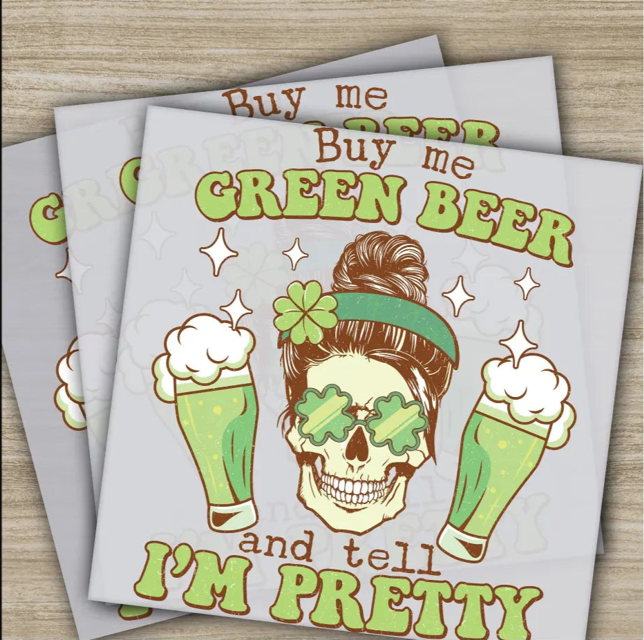 Green Beer Green Skull St. Patrick’s Day Transfers Ready to Press Personalized DTF Transfer St. Patrick’s Gift Heat