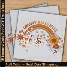 Load image into Gallery viewer, Groovy Halloween Floral Skull Ready to Press Personalized Gifts Sublimation DTF Prints Trendy DTF Prints Ready
