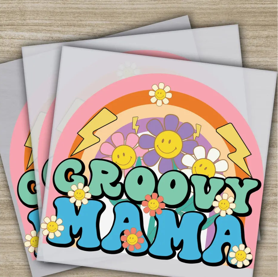 Groovy Mama Daisy Rainbow Mother’s Day Transfer Ready to Press Personalized DTF Transfers Mother’s Day Gifts Heat Press