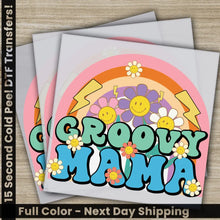 Load image into Gallery viewer, Groovy Mama Daisy Rainbow Mother’s Day Transfer Ready to Press Personalized DTF Transfers Mother’s Day Gifts Heat
