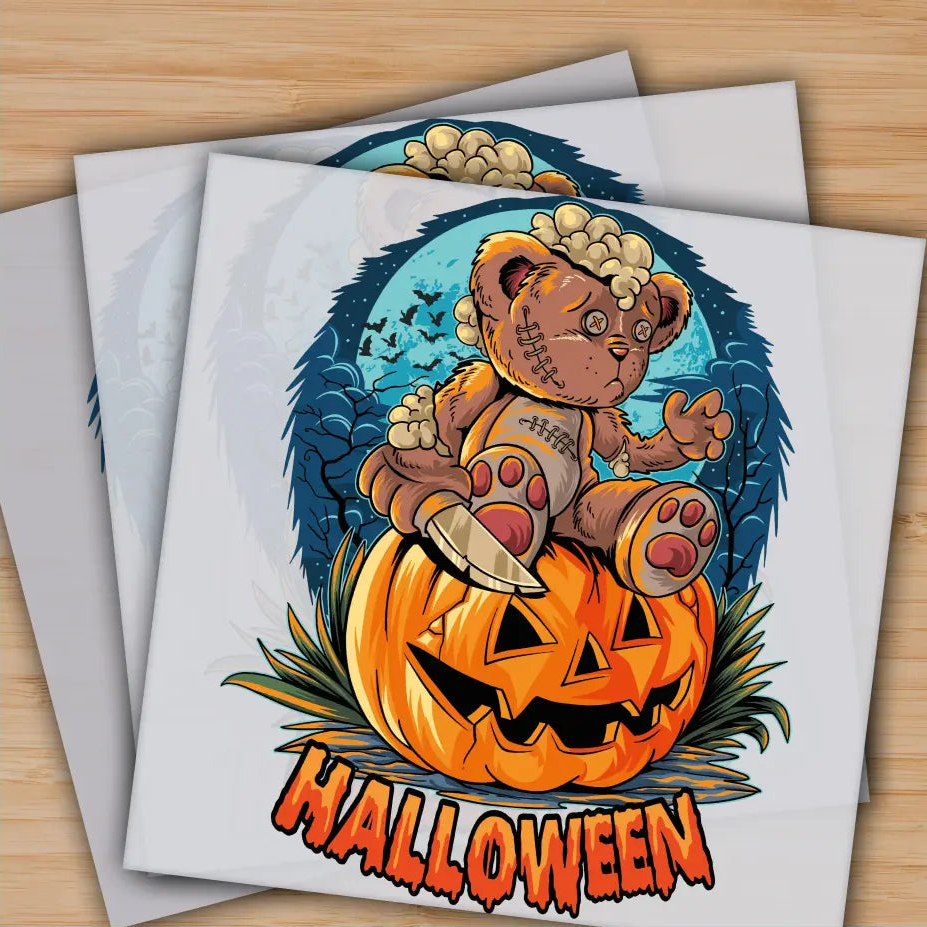 Halloween Bear Pumpkin Ready to Press Personalized Gifts Sublimation DTF Prints Trendy DTF Prints Ready for Press High