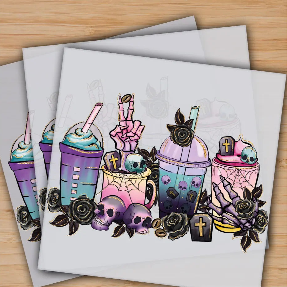 Halloween Coffee Cups Halloween Skull Coffee Ready to Press Personalized Gifts Sublimation DTF Prints Trendy DTF Prints