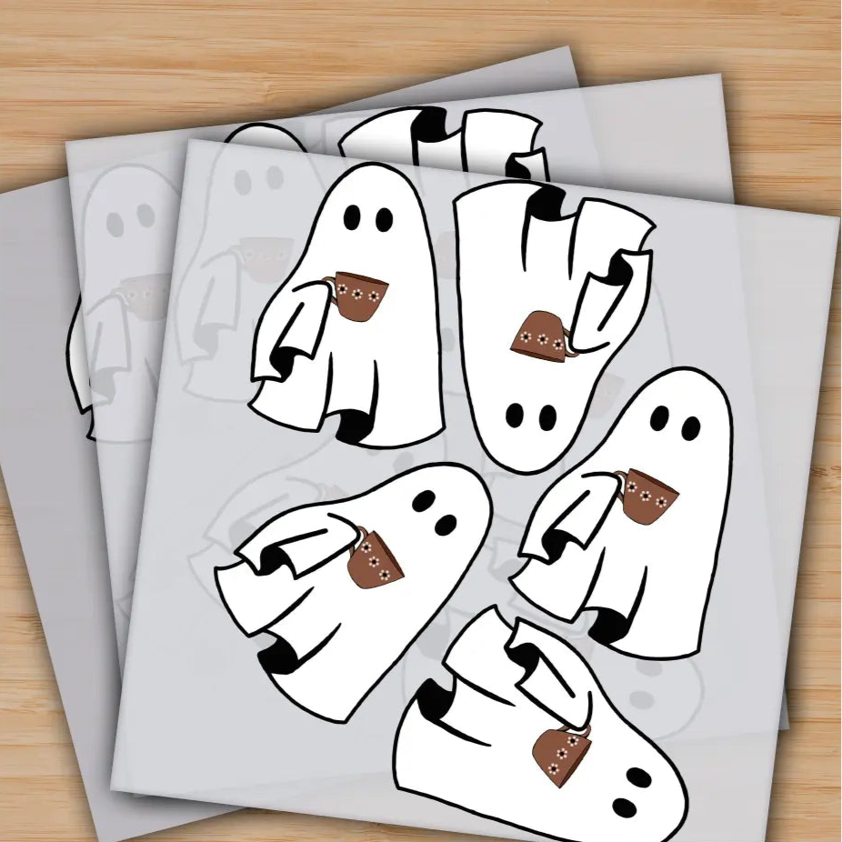 Halloween Cute Ghost Coffee Ready to Press Personalized Gifts Sublimation DTF Prints Trendy DTF Prints Ready for Press