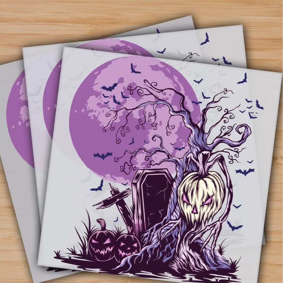 Halloween Purple Night Pumpkin Ready to Press Personalized Gifts Sublimation DTF Prints Trendy DTF Prints Ready