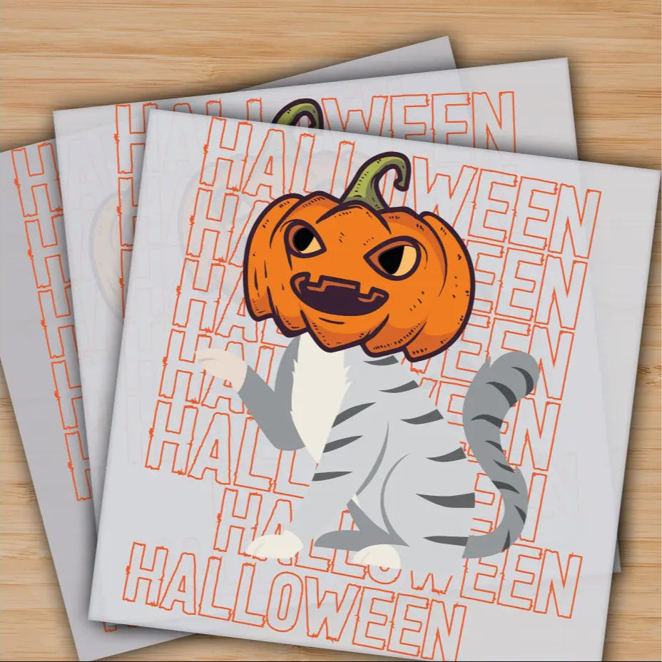 Halloween Spooky Cat Ready to Press Personalized Gifts Sublimation DTF Prints Trendy DTF Prints Ready for Press High