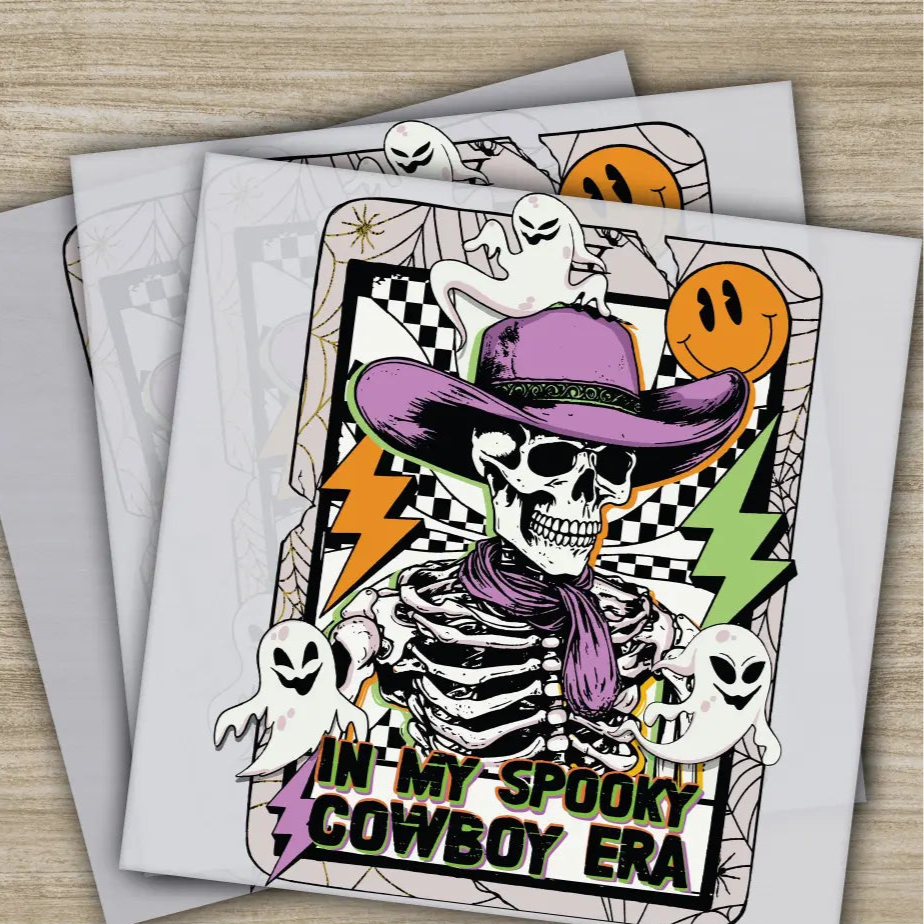 Halloween Transfers In My Spooky Cowboy Era Skeleton,Ready to Press,Personalized DTF Transfers For Family Gifts Heat