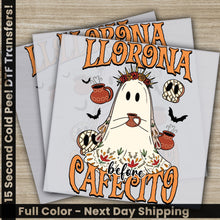 Load image into Gallery viewer, a halloween card with a ghost and pumpkins on it
