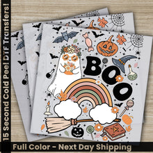 Load image into Gallery viewer, a set of halloween coloring pages with a ghost and a rainbow
