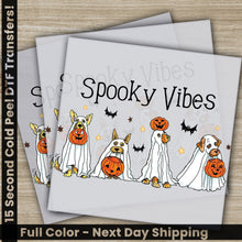 Load image into Gallery viewer, a set of three halloween cards with the words spooky vibes on them
