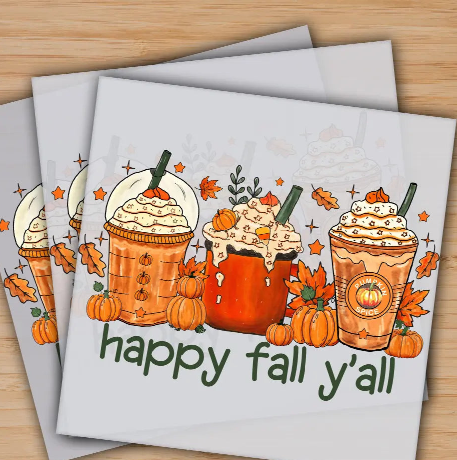 Happy Fall Y’all Pumpkin Autumn Ready to Press Personalized Gifts Sublimation DTF Prints Trendy DTF Prints Ready