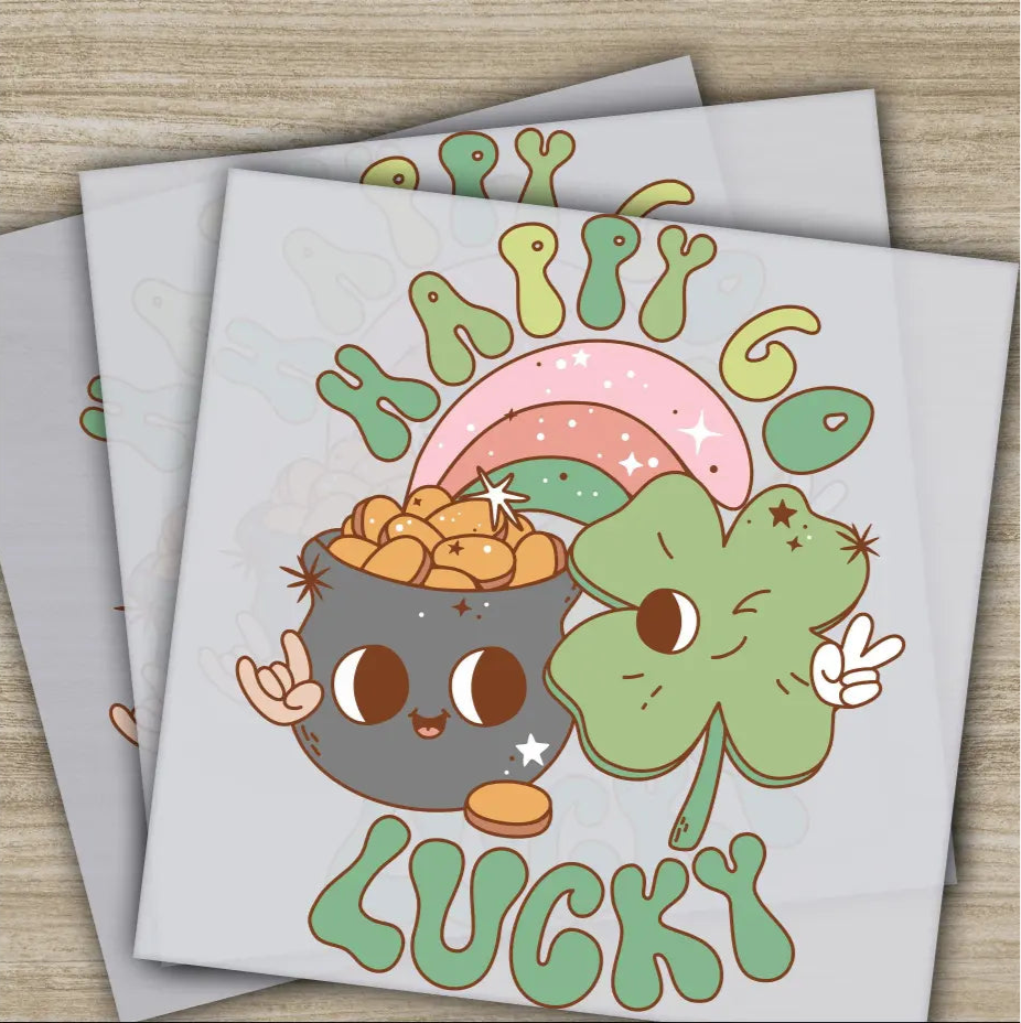 Happy Go Lucky St. Patrick’s Day Transfers Ready to Press Personalized DTF Transfers St. Patrick’s Gifts Heat Press DTF