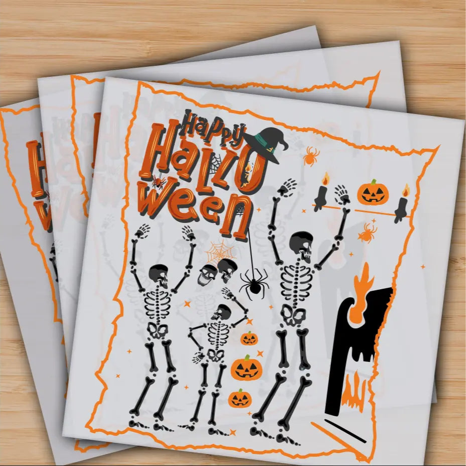 Happy Halloween Dancing Skeleton Ready to Press Personalized Gifts Sublimation DTF Prints Trendy DTF Prints Ready