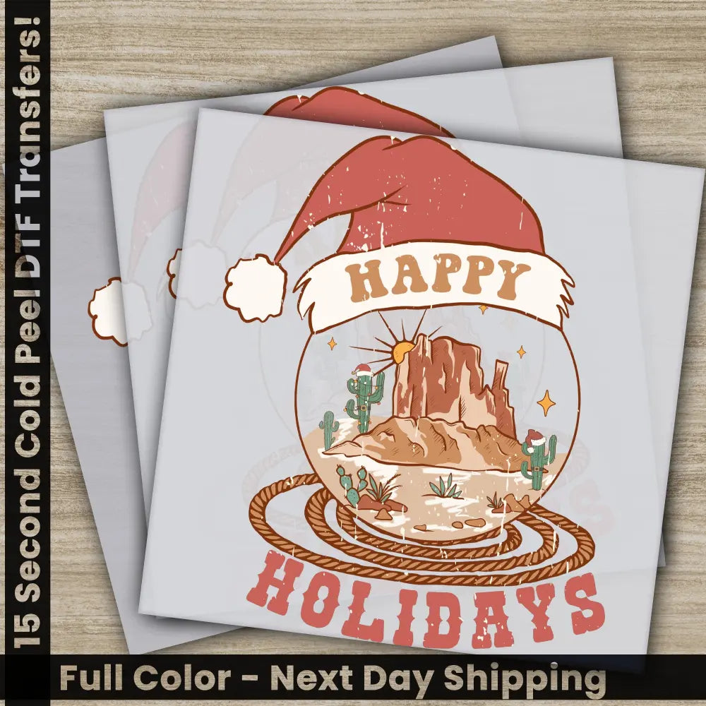 Happy Holidays Ready to Press DTF Christmas Transfer Direct to Film Prints Screen Printing Fast Shipping High Quality