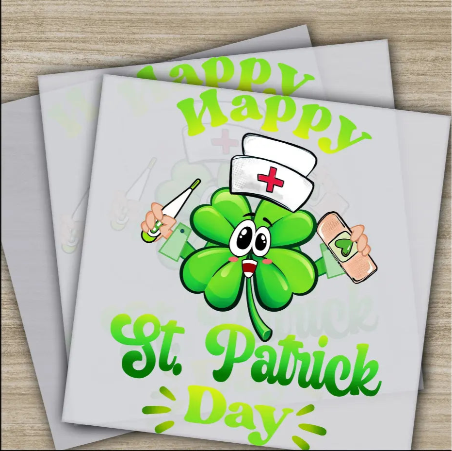 Happy Shamrock Nurse St. Patrick’s Day Transfer Ready to Press Personalized DTF Transfers St. Patrick’s Gifts Heat