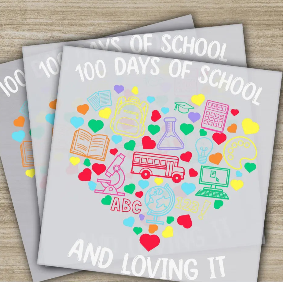 Heart Design 100 Days Of School Transfers Ready to Press Personalized DTF Transfers 100 Days Of School Gifts Heat Press