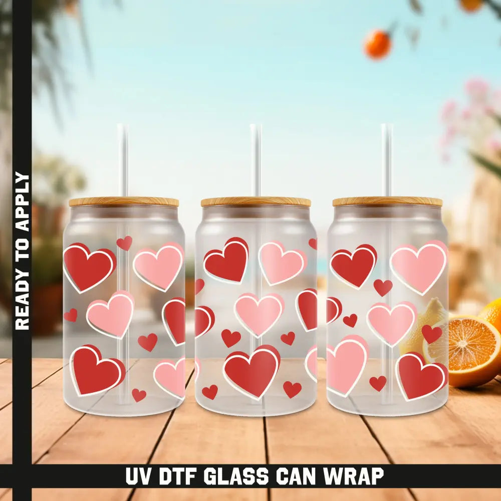 Hearts Ready To Apply UV DTF 16oz cup Wrap