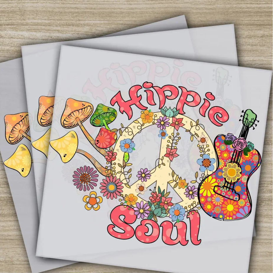 Hippie Soul Colorful Flowers Music Ready to Press Personalized DTF Transfers Heat Press DTF Transfer