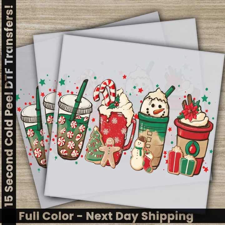 Hot Chocolate Christmas DTF Transfers Ready to Press Personalized Gifts Direct to Film Sublimation Screen Prints,