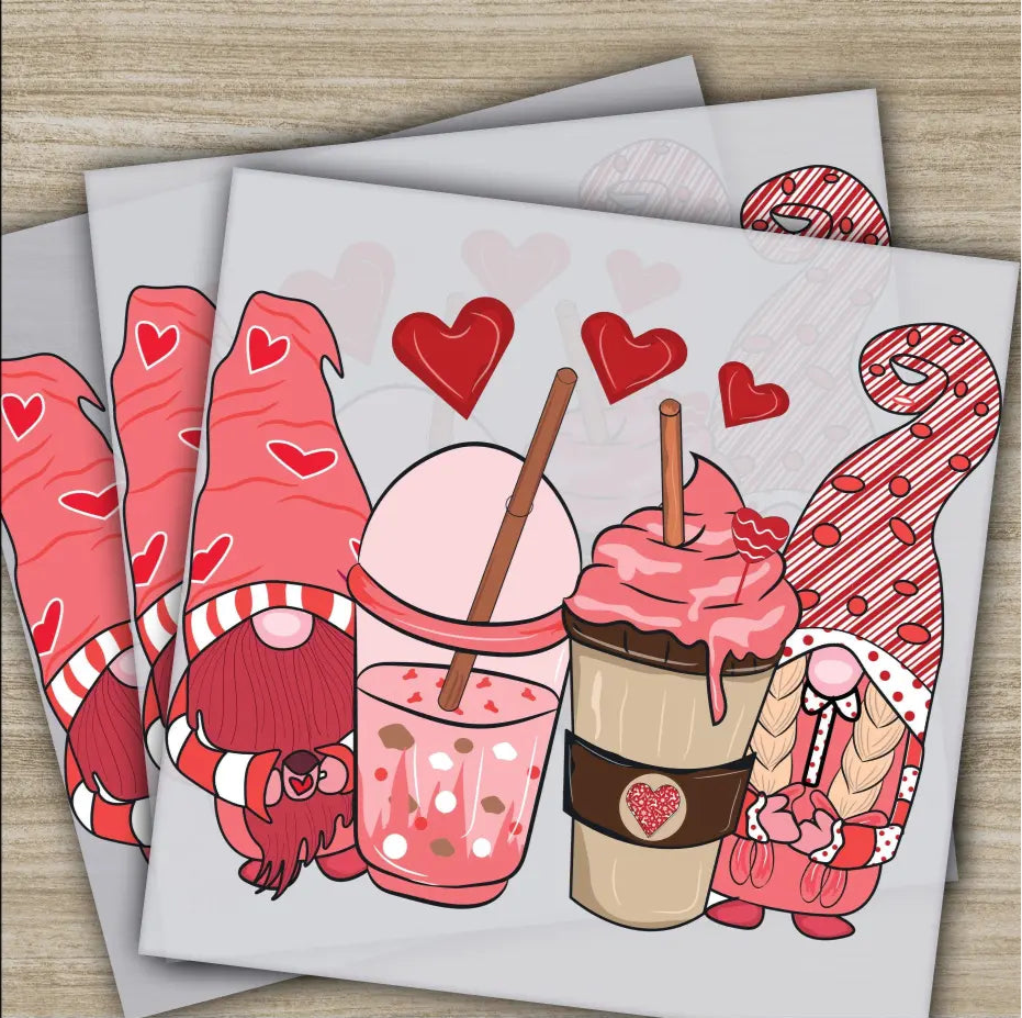 Hot Chocolate Gnomes Ready to Press Personalized DTF Transfers Valentines Gifts High Quality Heat Press DTF Transfers