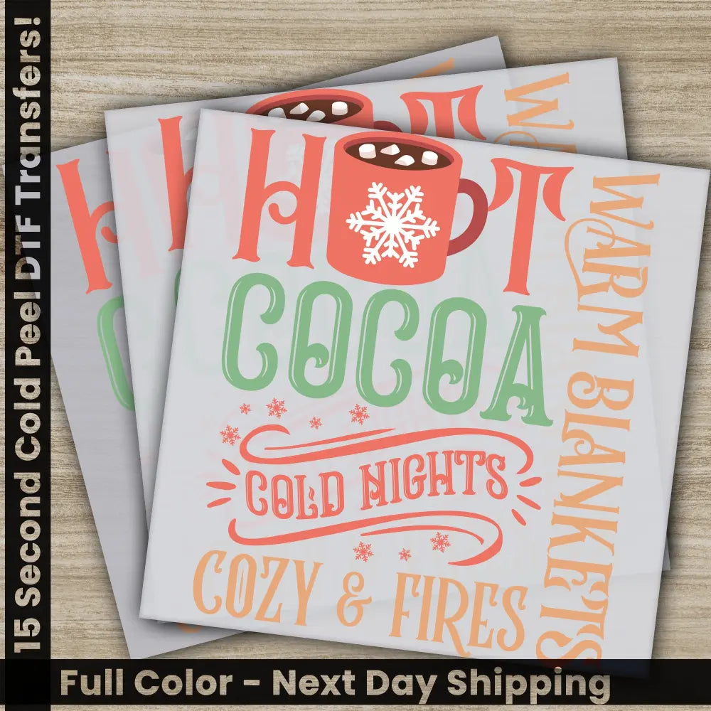 Hot Cocoa Christmas DTF Transfers Personalized Gifts for Shirts Ready to Press High Quality Fast Shipping