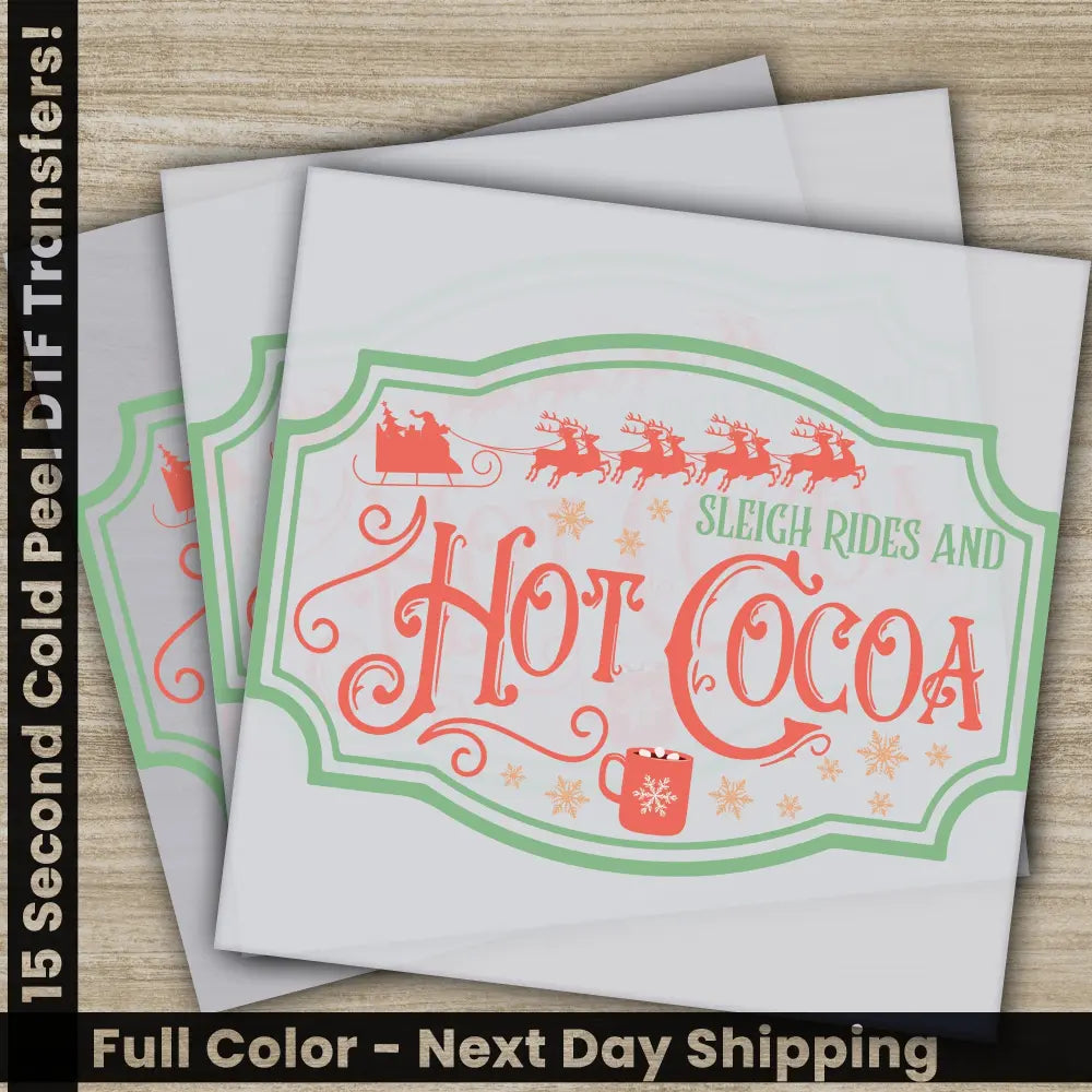Hot Cocoa Christmas DTF Transfers Ready to Press Personalized Image Prints High Quality Sublimation Fast Shipping