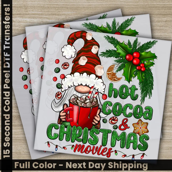 Hot Cocoa Christmas Movies DTF Transfers Ready to Press Personalized Gifts Direct to Film Sublimation Screen Prints