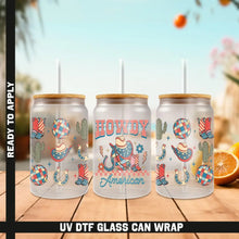 Load image into Gallery viewer, Howdy American UV DTF Wrap For 4th Of July Glass Cup 16oz Glass Cup Cute Stickers For July Cups Gift Sticker Cup
