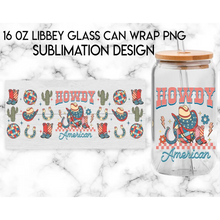 Load image into Gallery viewer, Howdy American UV DTF Wrap For 4th Of July Glass Cup 16oz Glass Cup Cute Stickers For July Cups Gift Sticker Cup
