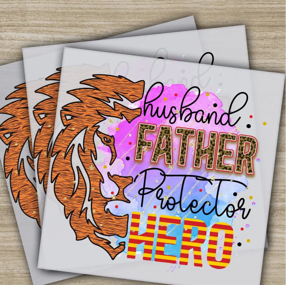 Husband Father Protector Hero,Fathers Day Transfers,Ready to Press,Personalized DTF Transfers,Father’s Day Gifts,Heat