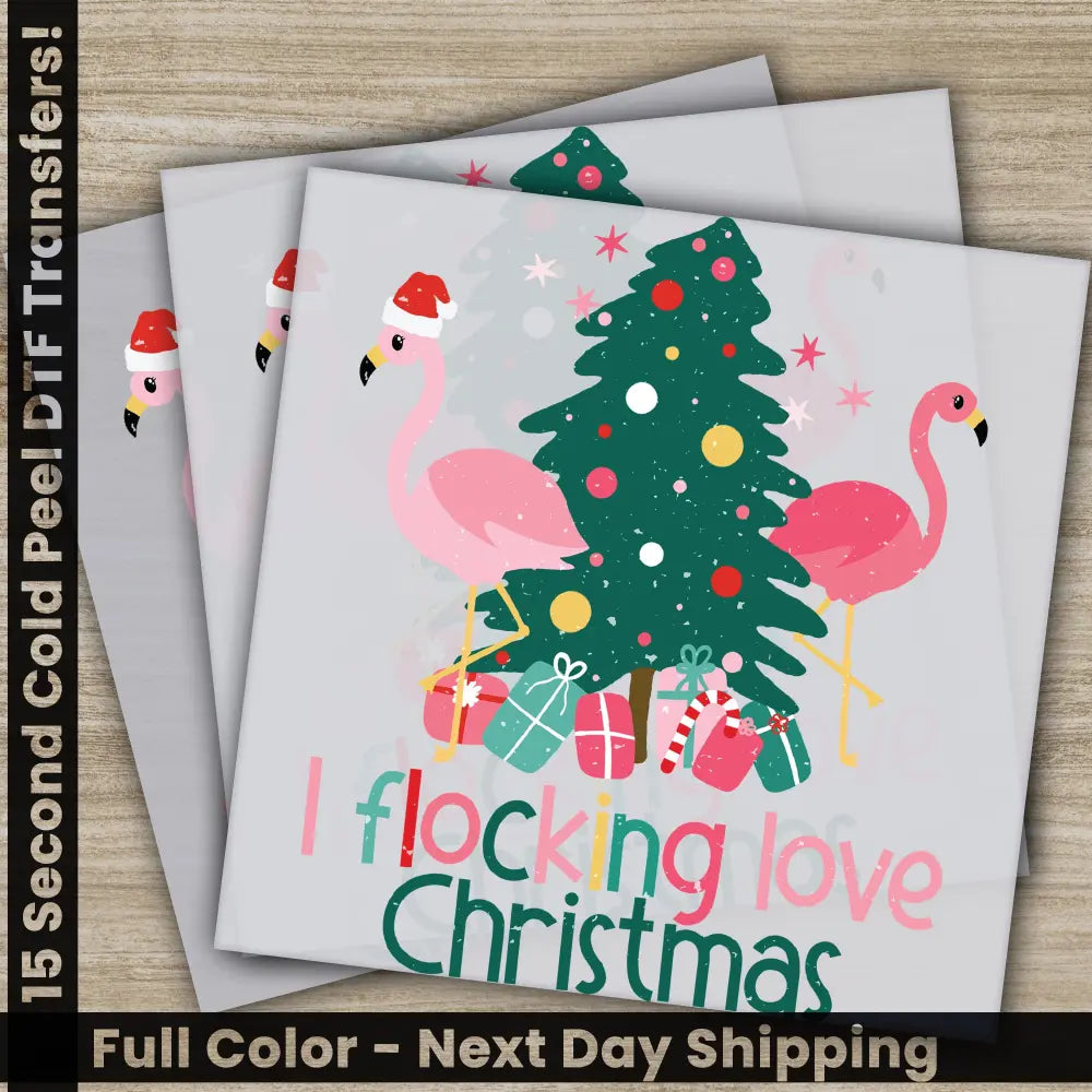 I Flocking Love Christmas DTF Transfers Ready to Press Personalized Gifts Direct to Film Sublimation Screen Prints Fast