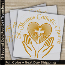 Load image into Gallery viewer, two cards with a cross and two hands holding a heart
