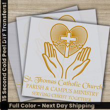 Load image into Gallery viewer, two cards with hands holding a cross and a heart
