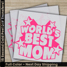 Load image into Gallery viewer, a pair of pink stickers that say world&#39;s best mom
