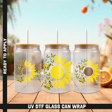 Load image into Gallery viewer, a set of three glasses with sunflowers and butterflies on them
