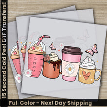 Load image into Gallery viewer, a set of three greeting cards with coffee cups and butterflies
