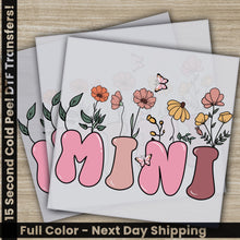 Load image into Gallery viewer, two greeting cards with flowers and the word mini printed on them
