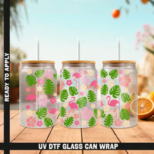 Load image into Gallery viewer, a set of three glasses with flamingos and flowers on them
