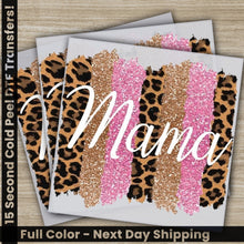 Load image into Gallery viewer, a set of three greeting cards with pink glitter and leopard print
