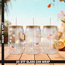 Load image into Gallery viewer, a set of three glasses with cats and flowers on them
