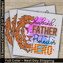 Load image into Gallery viewer, two greeting cards with the words husband, father, protector, hero
