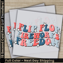 Load image into Gallery viewer, a pair of greeting cards with the words flip flop fireworks and red white and blue
