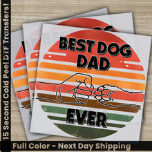 Load image into Gallery viewer, a pair of stickers that say best dog dad ever

