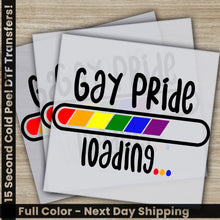 Load image into Gallery viewer, a pair of stickers that say gay pride loading
