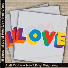 Load image into Gallery viewer, a pile of colorful paper with the word love printed on it
