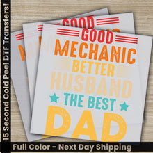 Load image into Gallery viewer, three greeting cards with the words, good mechanic, better husband and the best dad
