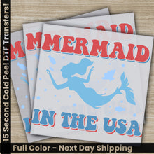 Load image into Gallery viewer, a set of three cards with a mermaid in the usa on them
