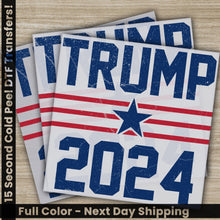 Load image into Gallery viewer, a pair of stickers with the words trump and a star on them
