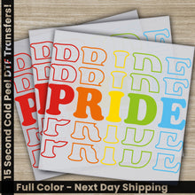 Load image into Gallery viewer, a pair of stickers with the words pride on them
