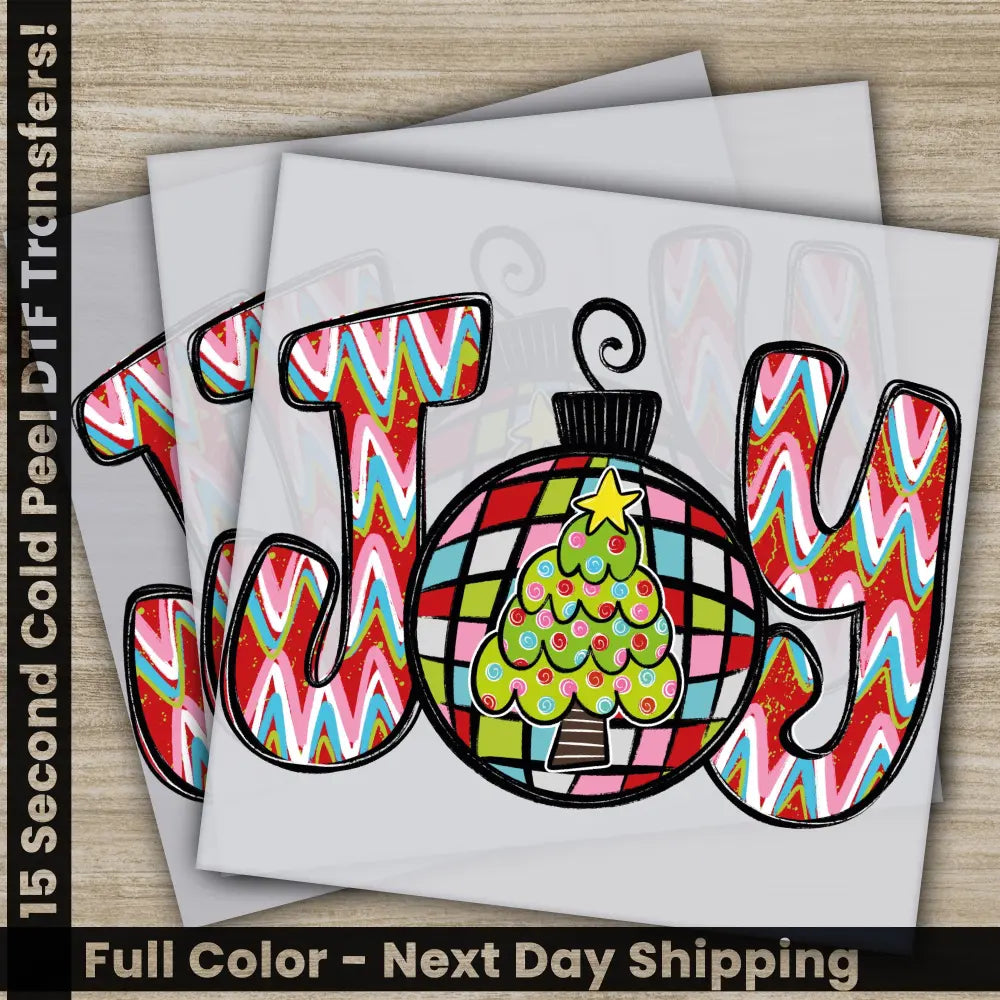 Joy Christmas DTF Transfers Ready to Press Personalized Gifts Direct to Film Sublimation Screen Prints Fast Shipping